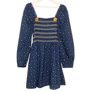 Figue Peony Dress Womens Large Boho Mini Long Sleeve Cotton